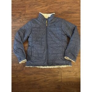 The North Face Jacket Girls XLarge 16/18 Blue Beige Reversible Plush Jacket